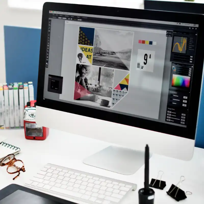 Print artwork being designed on a computer screen