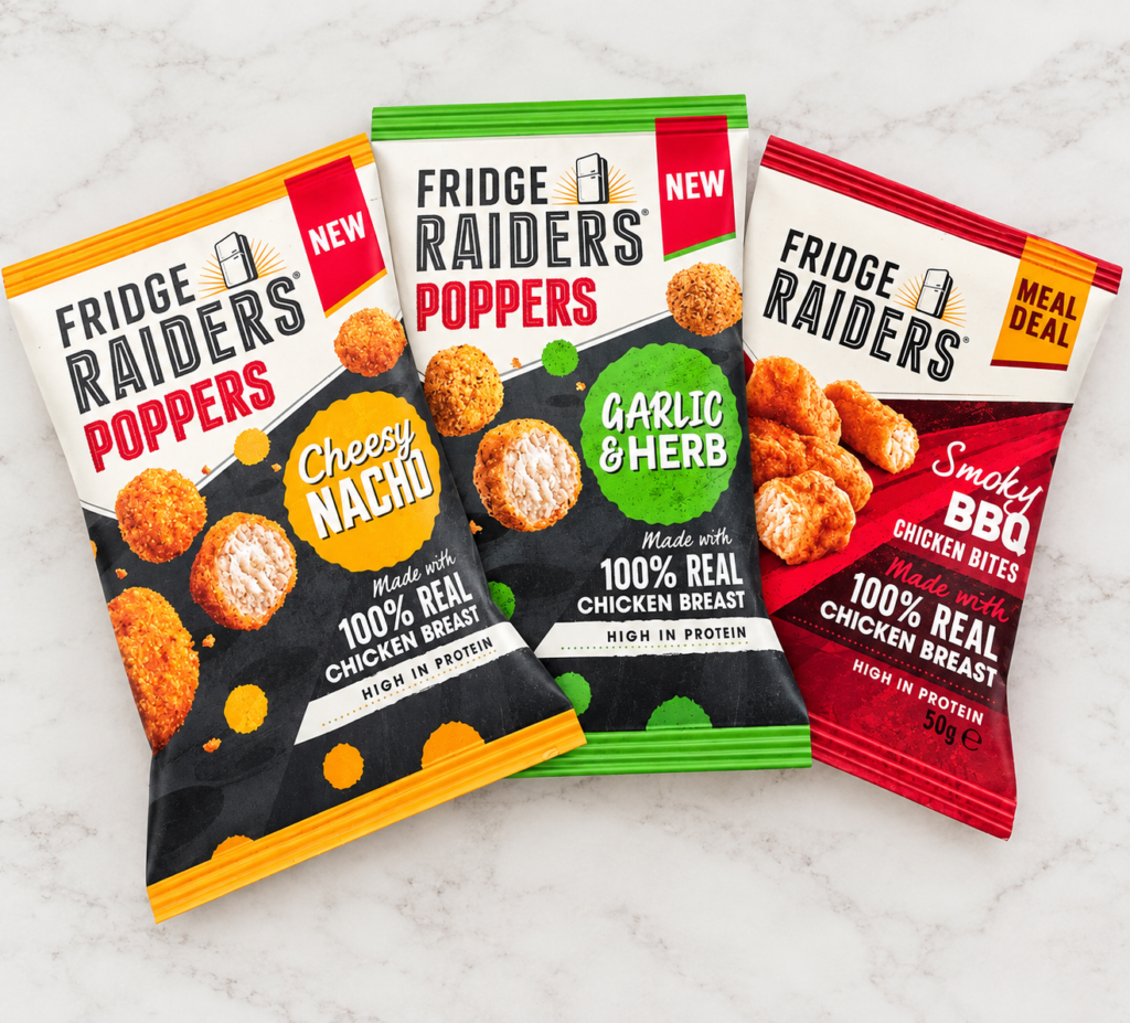 Printed Fridge Raiders snack packaging