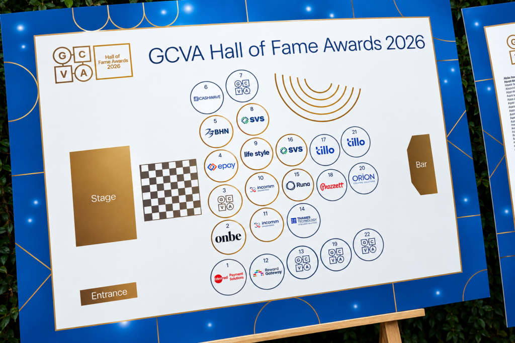 Printed table plan board for the GCVA Hall of Fame Awards 2026