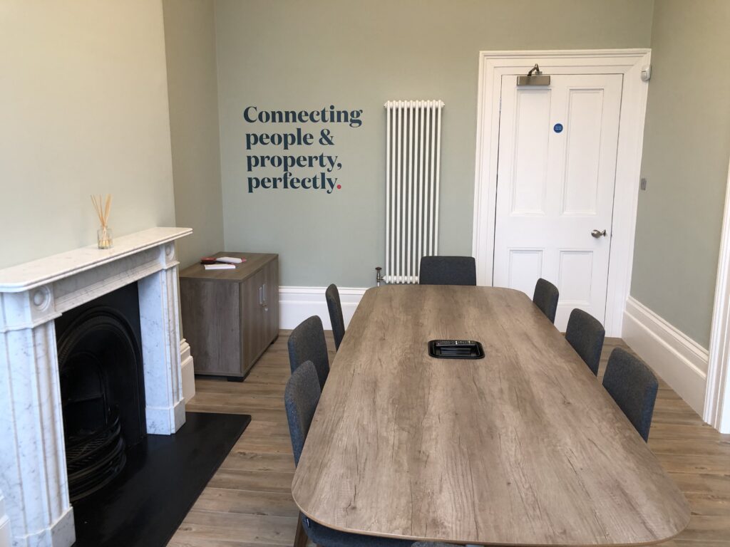 Meeting room with printed wall vinyl lettering