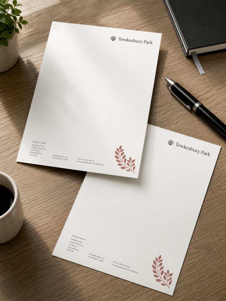 Letterhead mockup printed for Tewkesbury Park