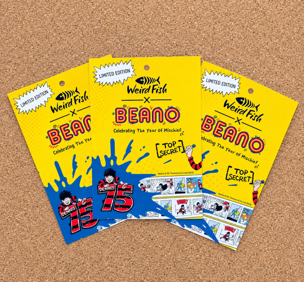 Printed limited edition Weird Fish x Beano swing tags