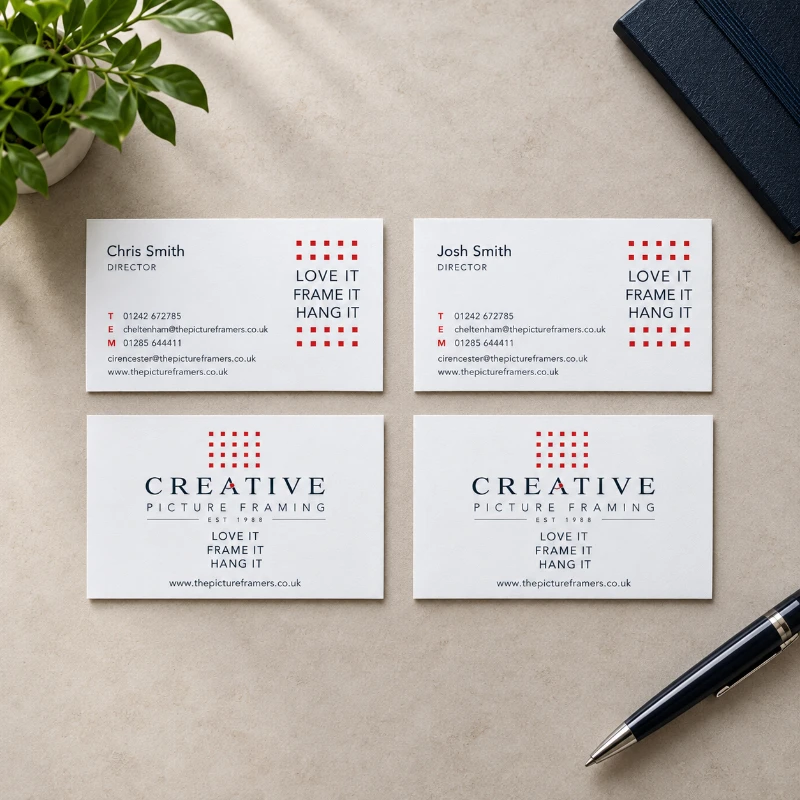 Printed business cards for a picture framing company, business card printing in Cheltenham