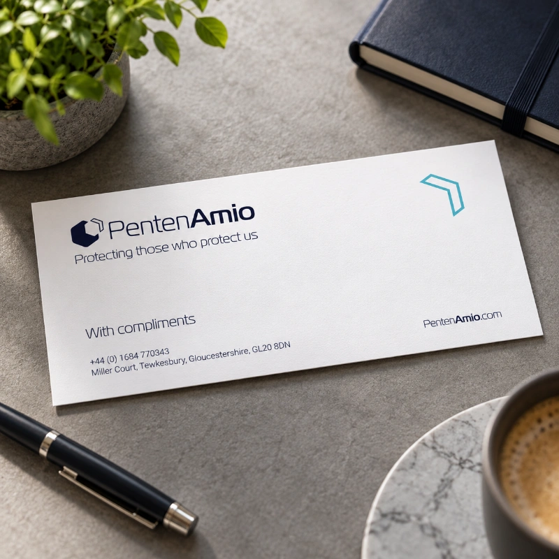 Printed compliment slip with company logo and contact details