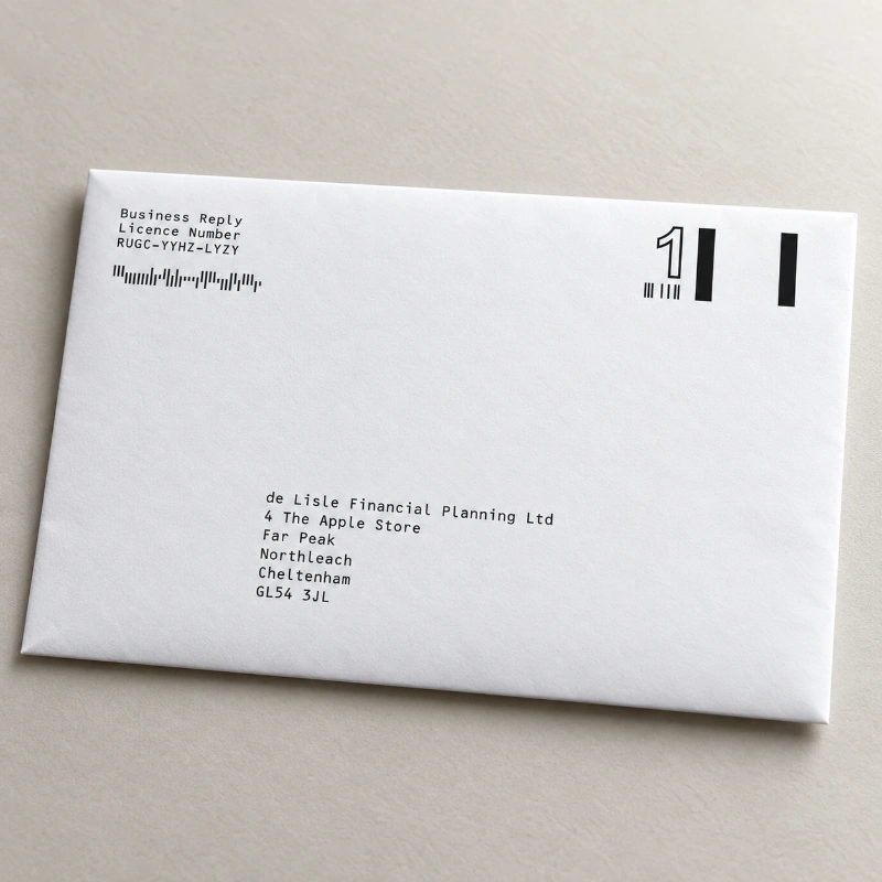 Printed business reply envelope with franking mark